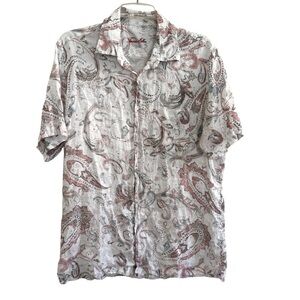 Tasso Elba 100% Linen Shirt Button Up Short Sleeve Pastel Paisley L